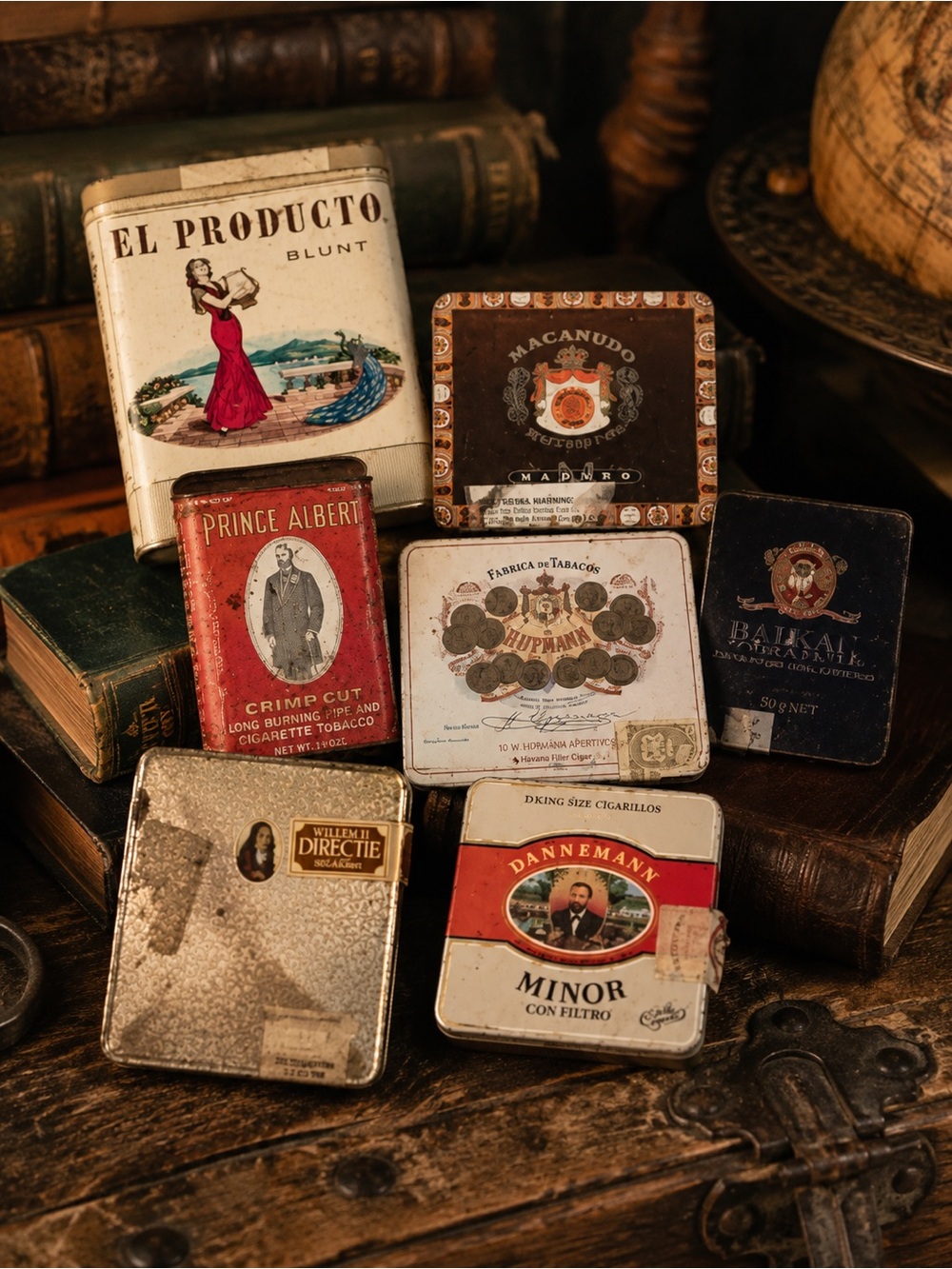 Vintage Tobacco Tins Lot 7pc Prince Albert El Producto Willem II Decor Collectio